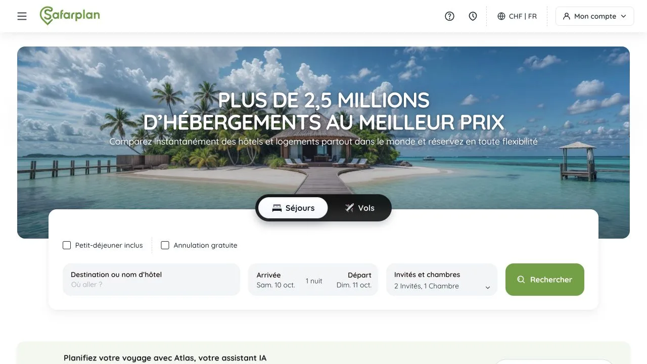 Aperçu de la plateforme de réservation Safarplan déployée avec Ogilio